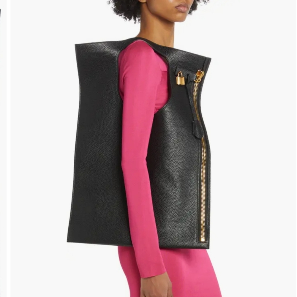 Tom Ford Black Leather Alix Bag with gold hardware